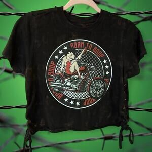 Black Betty Boop cropped tee with tie-dye effect